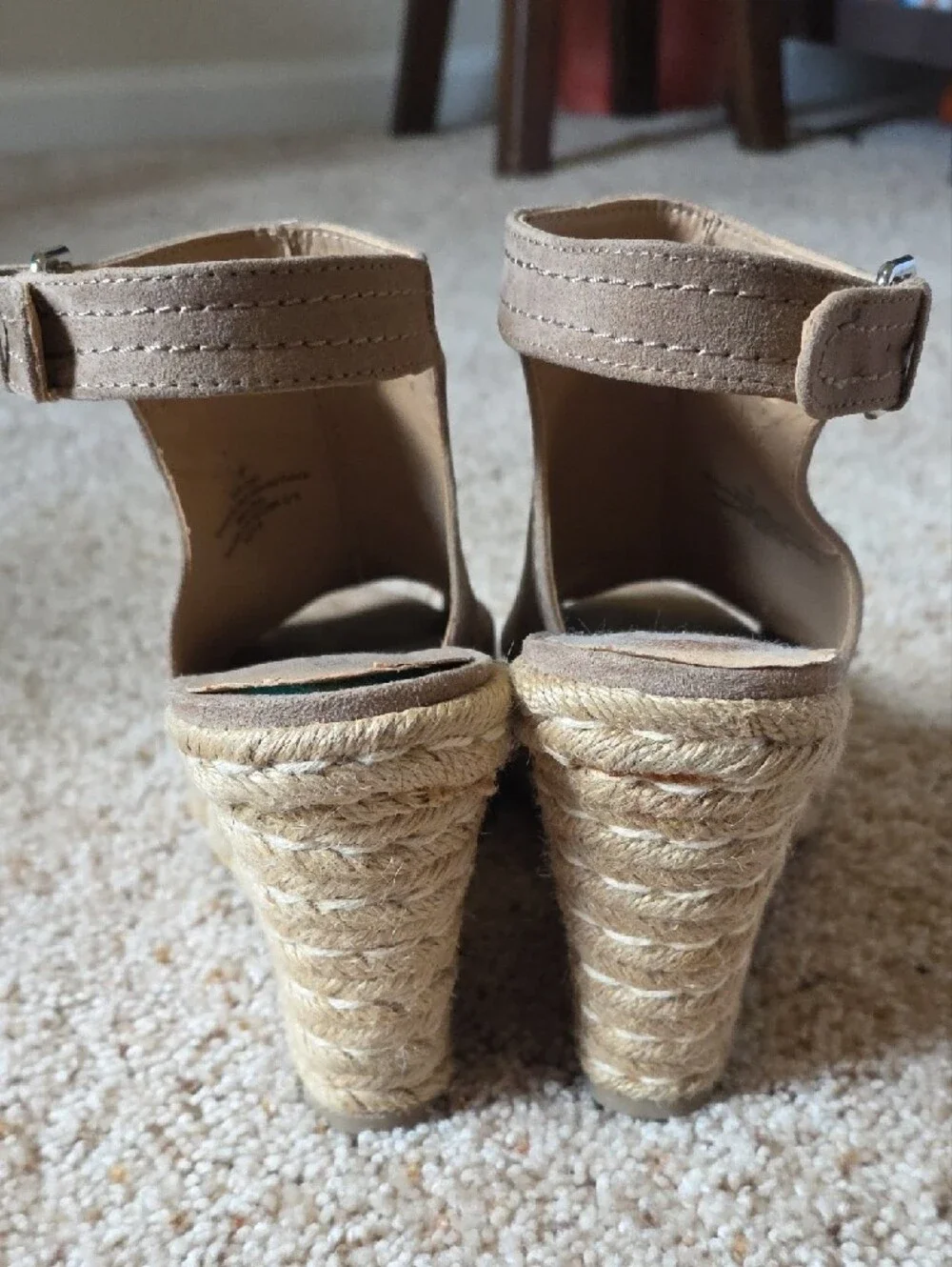 Taupe Suede Peep-Toe Wedge Sandals - Women 8.5
